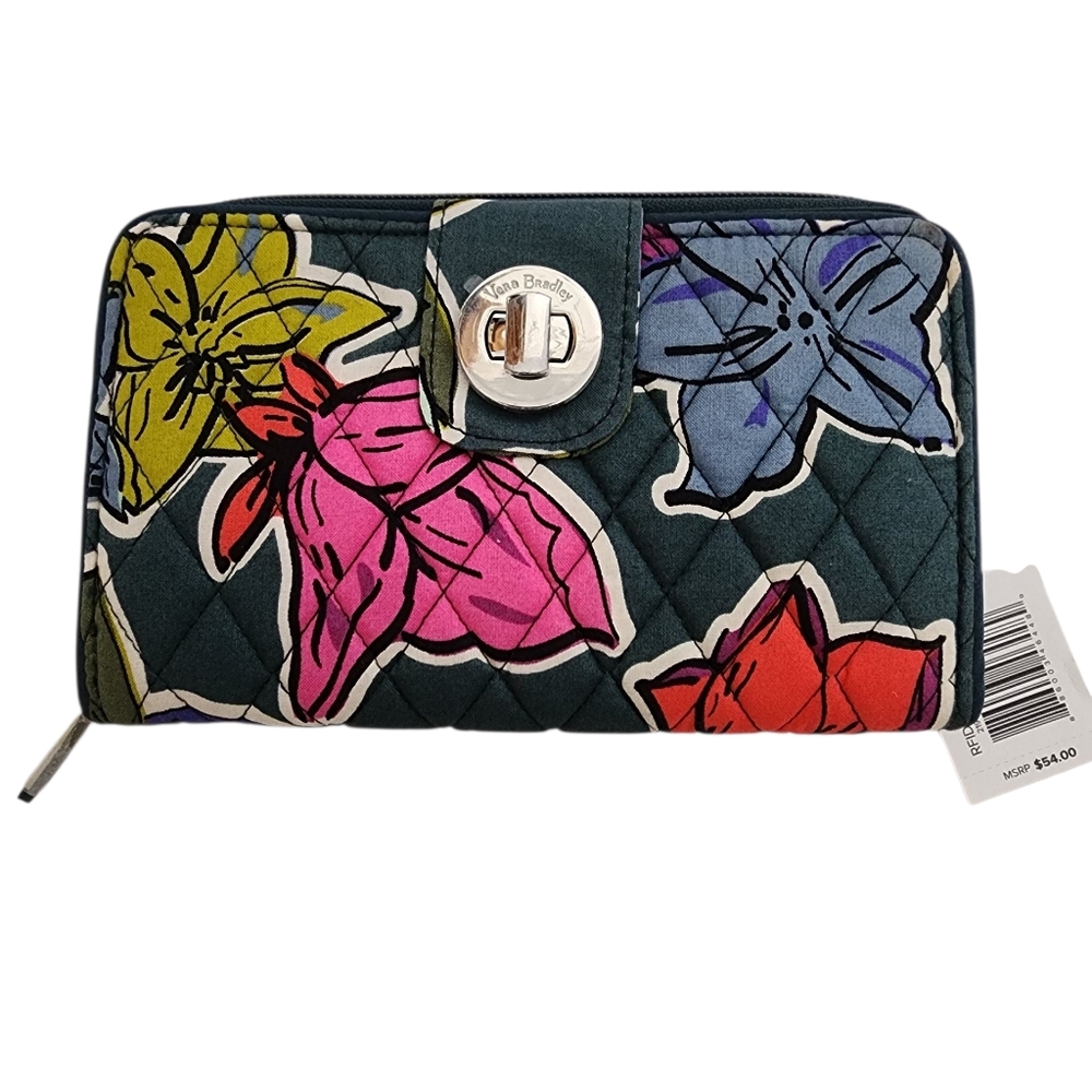 NWT Vera Bradley RFID Falling Flowers Print Wallet Turnlock Closure